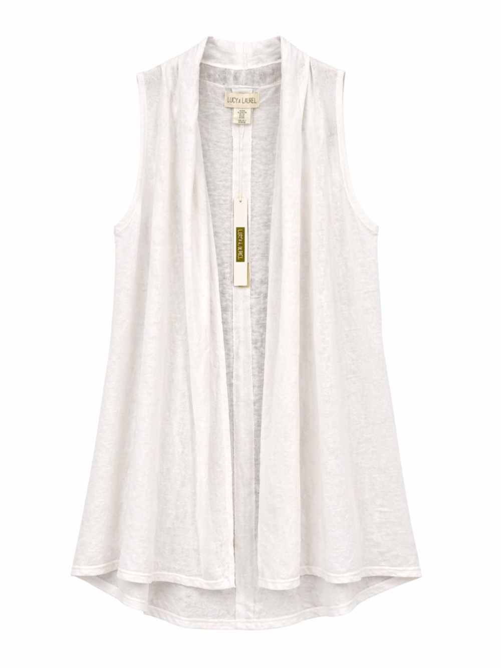 Lucy & Laurel Sleeveless Open Front White Linen Sweater Women’s XL